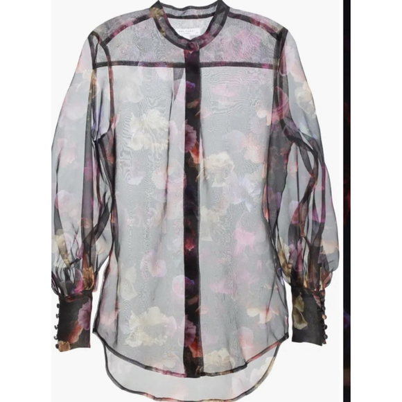 EQUIPMENT Boleyn Button front floral print sheer silk blouse size XL NEW - Picture 3 of 16